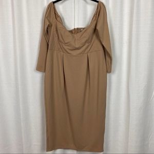 ASOS Brown Tan Body Con Midi Dress Sz.14 NWT